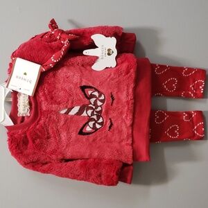 Btween 2-piece Holiday Plush Top with Unicorn and Candy Cane Print Leggings